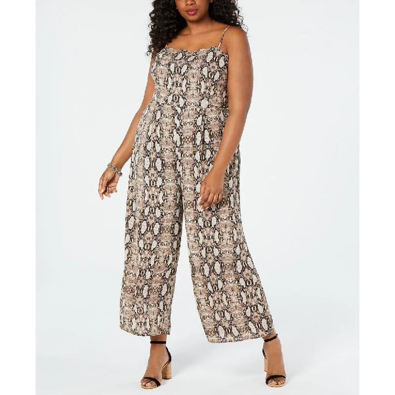 Women's Casual Raglan Sleeve Dresses-Monteau Juniors' Plus Size Snake-Print Jumpsuit Brown Size 2 Extra Large