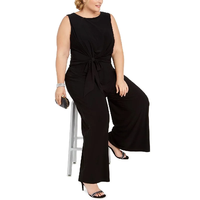 Women's Casual Button-Down Dresses-MSK Women's Plus Size Tie-Front Jumpsuit Black Size 2X