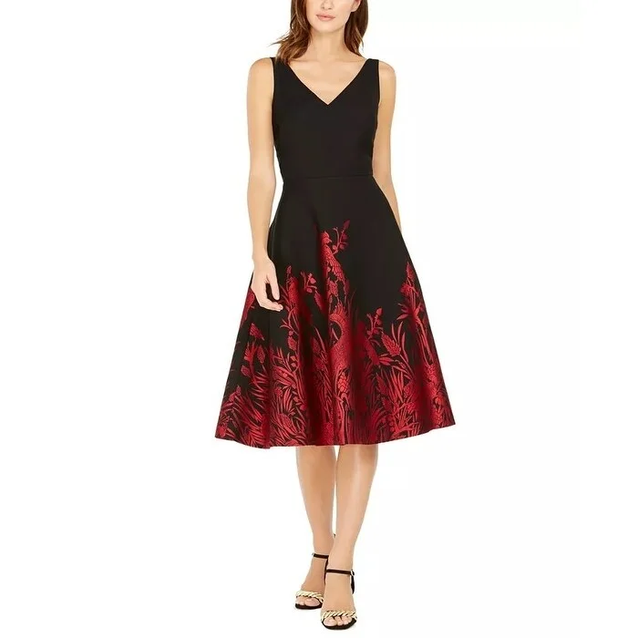 Women's Casual Fit-and-Flare Dresses-N Natori Women's Jacquard Peacock A-Line Dress Charcoal Size 16