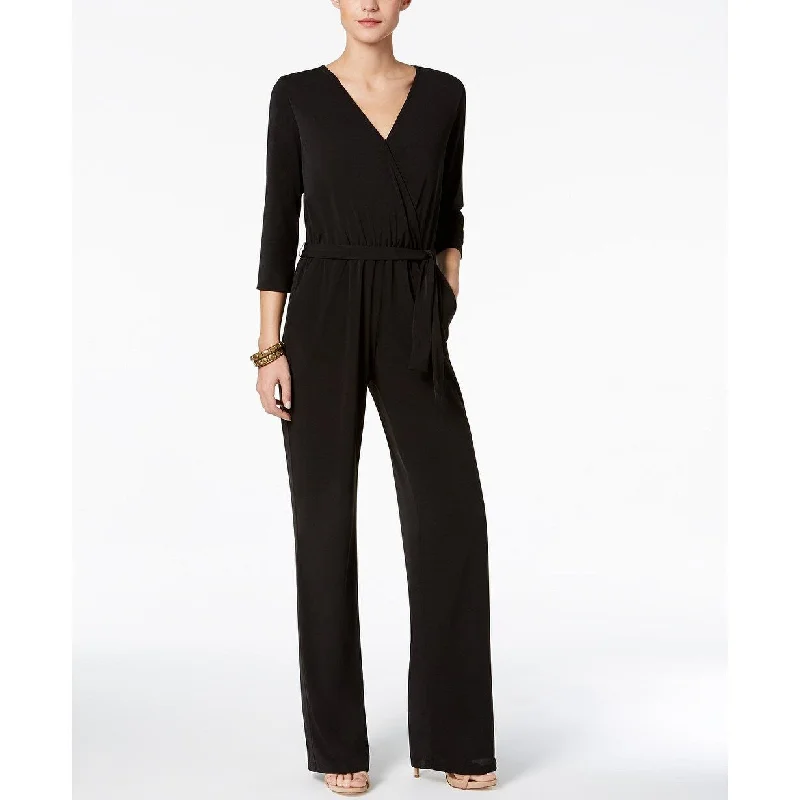 Women's Casual Shift Dresses-Ny Collection Women's Petite Belted Jumpsuit Black Size Petite Large