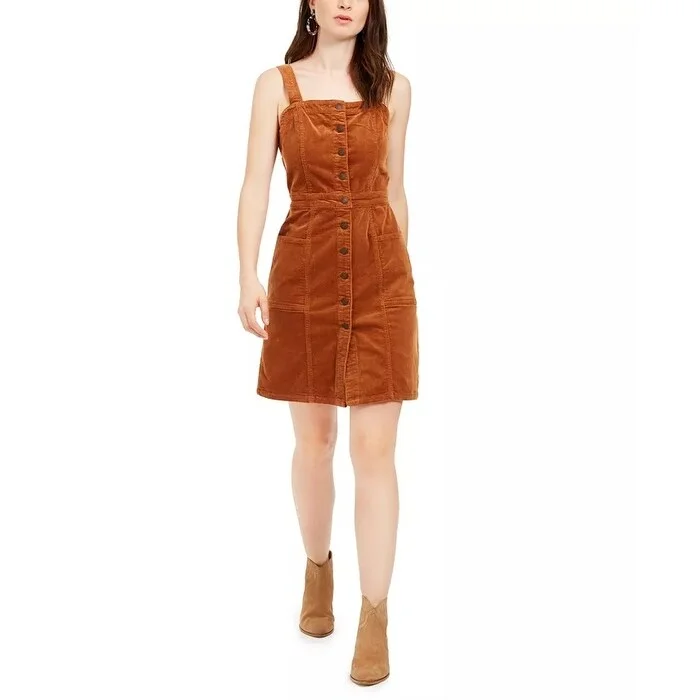 Women's Casual Brunch Floral Dresses-OAT Women's Corduroy Overall Dress Dark Orange Size 8