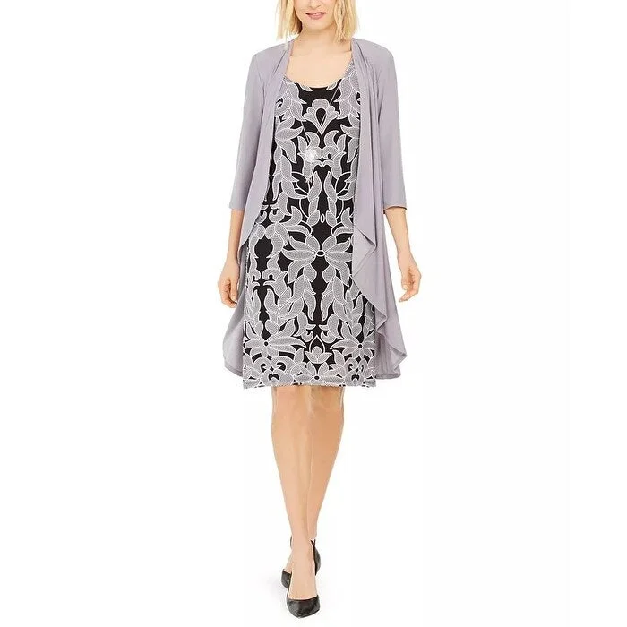 Women's Casual Elegant Dresses-R & M Richards Women's Jacket Dress Grey Size 8 Petite - 8 Petite