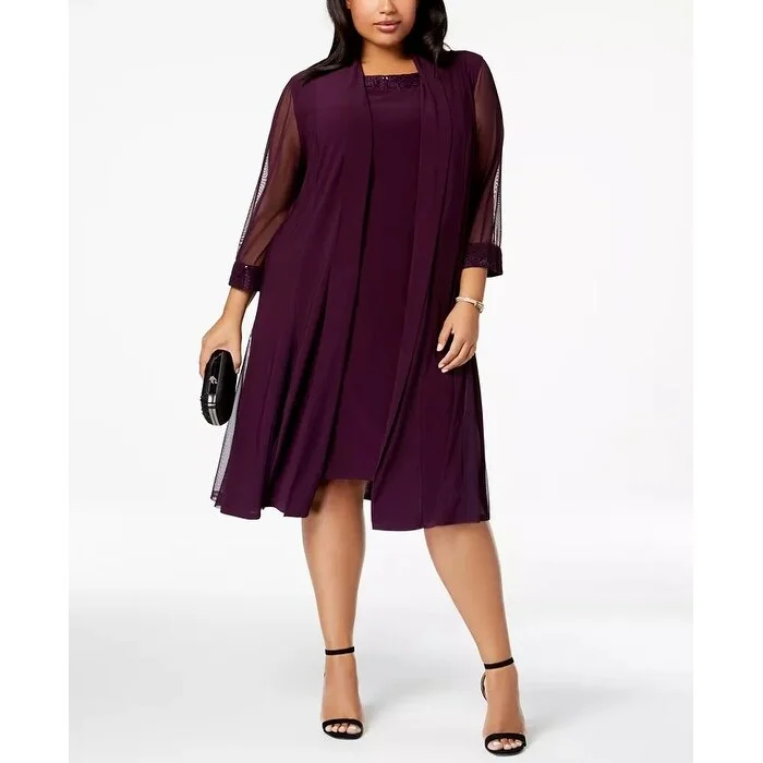 Women's Casual Resort Dresses-R & M Richards Women's Plus-Size Embellished Dress & Jacket Set Purple 22W