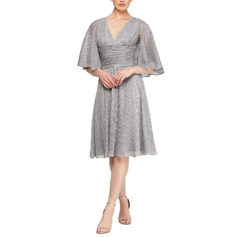 Women's Casual Vacation Print Dresses-SL Fashions Women's Flyaway Sleeve Dress Silver Size 14