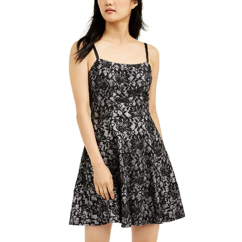 Women's Casual A-Line Solid Color Dresses-Speechless Juniors' Bonded-Lace Ruffle Hem Dress Black Size 3