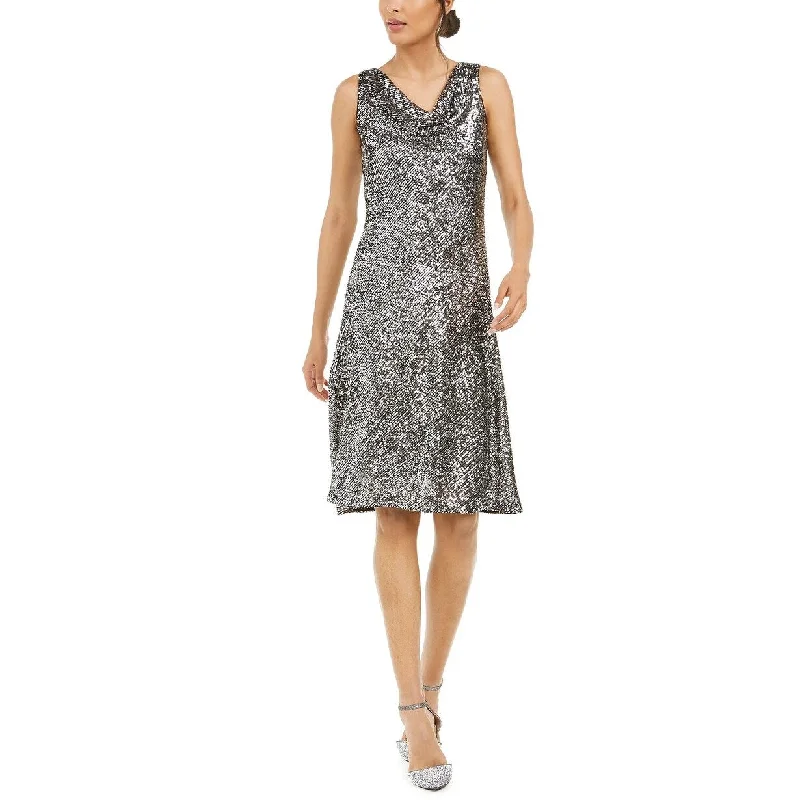 Women's Casual Resort Floral Dresses-Taylor Women's Dresses Sleeveless Sequin A-Line Metallic Silver Size 4