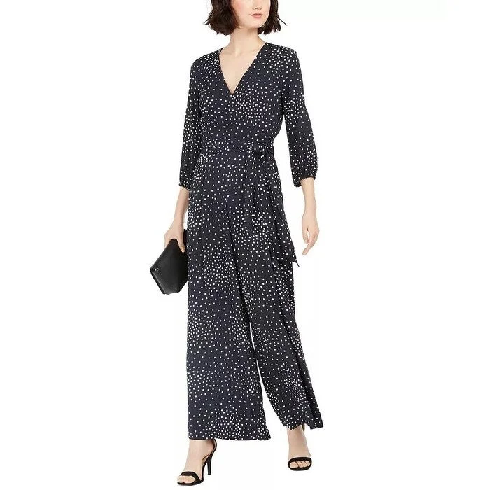 Women's Casual Night Out Print Dresses-Taylor Women's Polka-Dot Surplice Jumpsuit Black Size 4