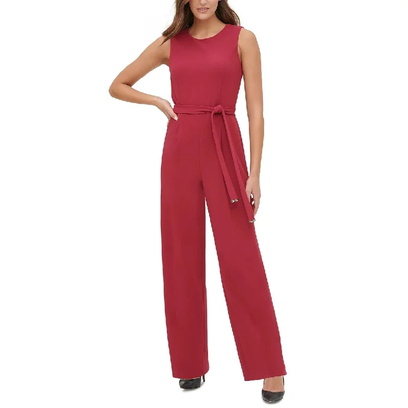 Women's Casual Tank Floral Dresses-Tommy Hilfiger Women's Crepe Belted Jumpsuit Dark Red Size 4