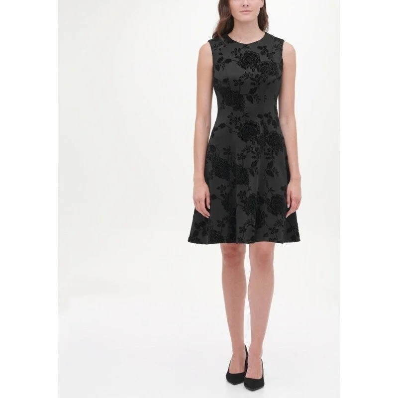 Women's Casual A-Line Floral Dresses-Tommy Hilfiger Women's Shadow Floral Scuba Dress Black Size 4