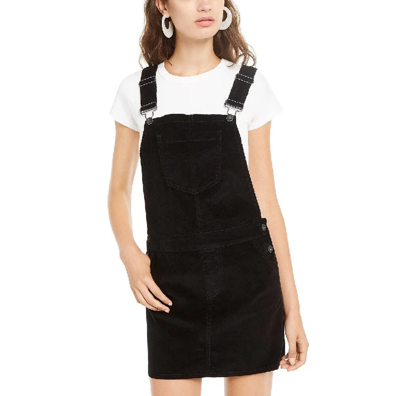 Women's Casual Party Print Dresses-Vanilla Star Juniors' Corduroy Overalls Dress Black Size 9