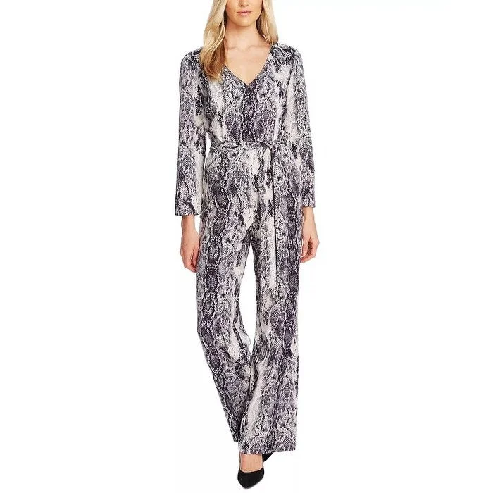 Women's Casual High-Low Dresses-Vince Camuto Women's Snakeskin Print Belted Jumpsuit Gray Size 14