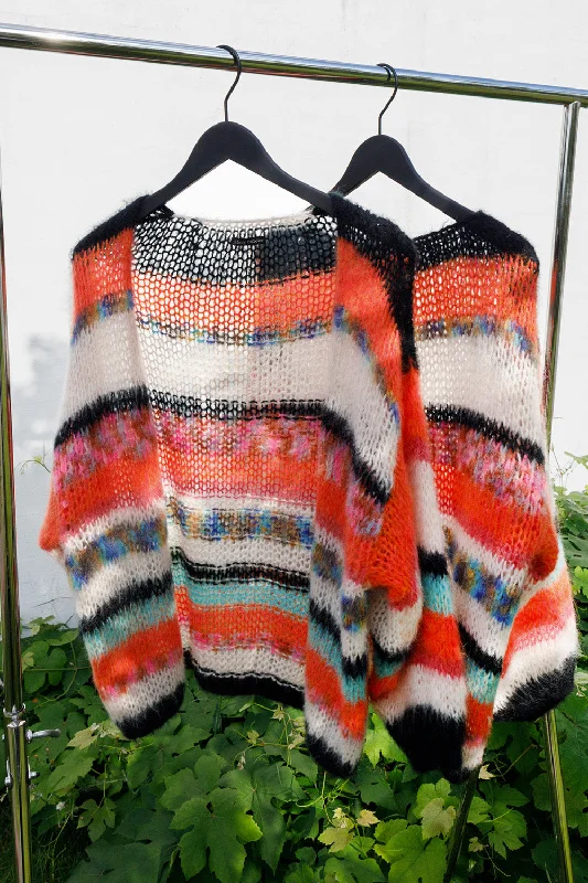 Women's Evening Cardigans-Adria Multi Striped Cardigan | Orange Multi | Strik fra Black Colour