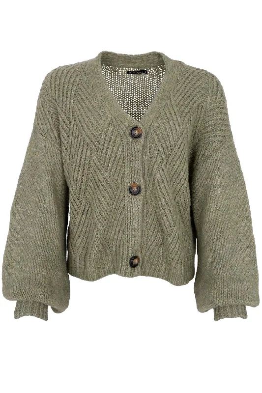 Women's Everyday Cardigans-Argyle Knit Cardigan | Moss Green | Strik fra Black Colour