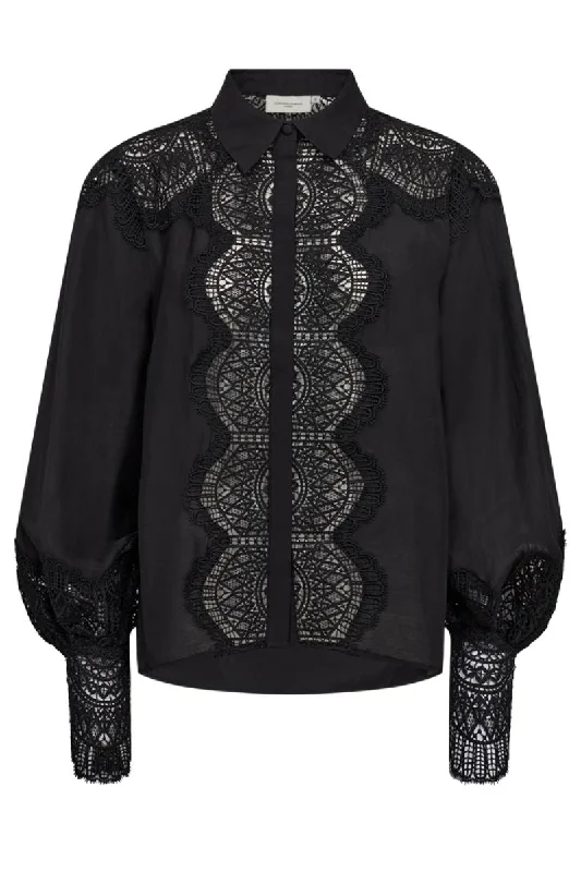 Women's Metallic Ruffle Cardigans-Molly Shirt | Black | Skjorte fra Copenhagen Muse