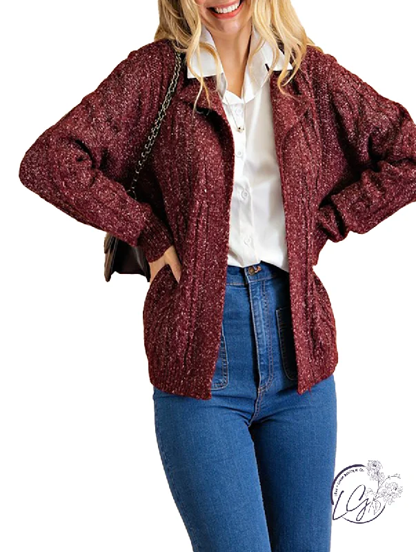 Women's Low-Waisted Pleated Cardigans-Cool Is Calling Cable Knit Cardigan