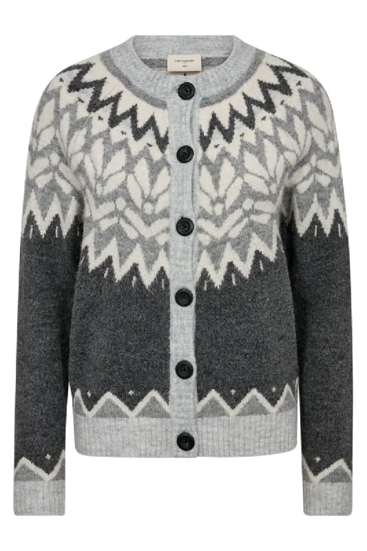 Women's Floral Cardigans-Merla Cardigan 204851 | Dark Grey Mel w Light Grey Mel | Cardigan fra Freequent