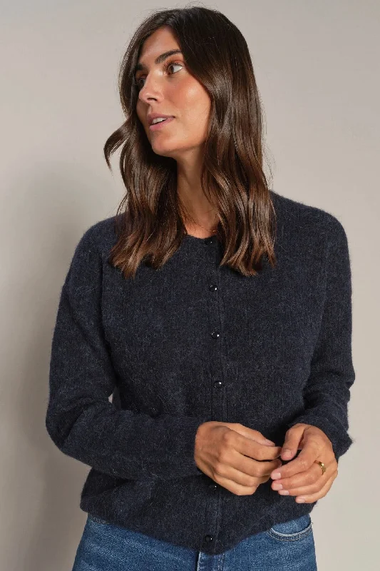 Women's Metallic A-Line Cardigans-Almine Knit Cardigan | Salute Navy | Strik fra Mos Mosh