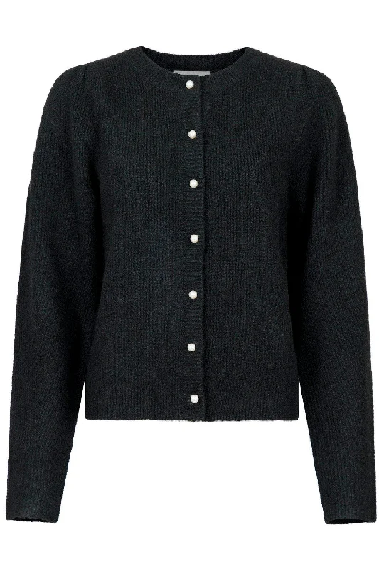 Women's Button-Front Ruffle Cardigans-Nuna Knit Cardigan | Black | Cardigan fra Neo Noir