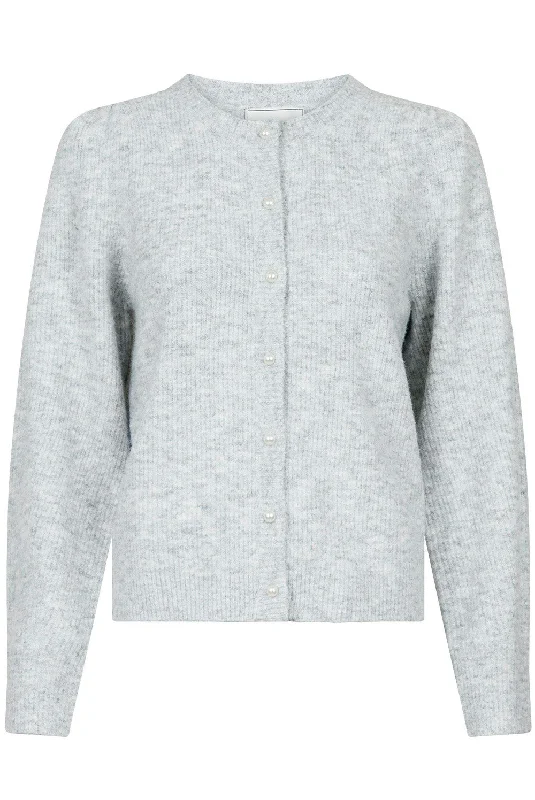 Women's Button-Front Floral Cardigans-Nuna Knit Cardigan | Light Grey Melange | Cardigan fra Neo Noir