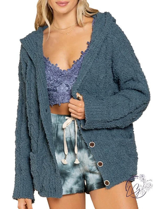 Women's Metallic Pleated Cardigans-On My Way Back Home Hooded Cardigan