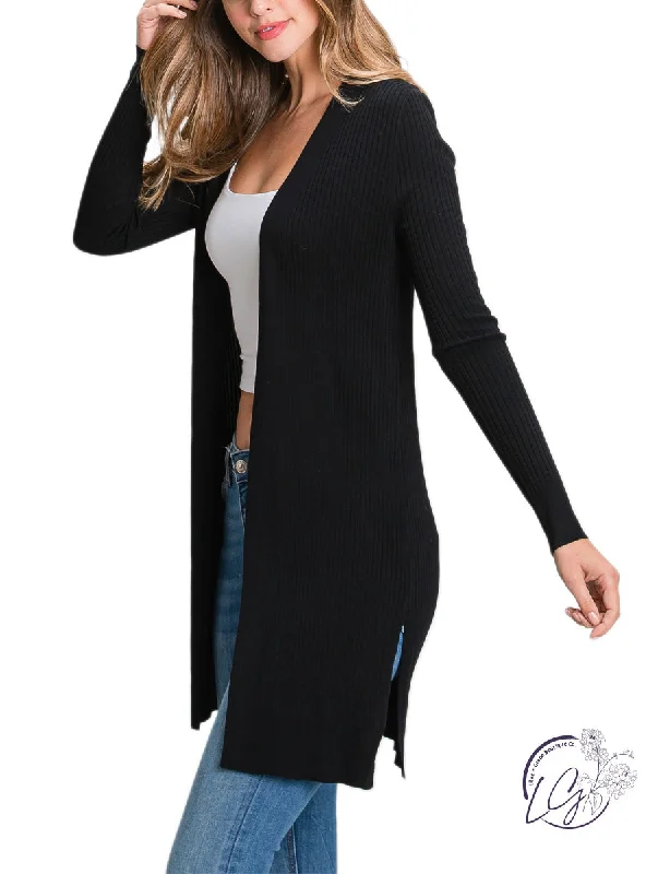 Women's Lace A-Line Cardigans-On The Road Long Ribbed Cardigan