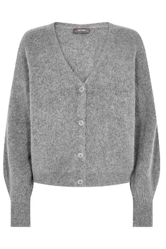 Women's Moisture-Wicking Cardigans-Thora V-Neck Knit Cardigan | Grey Melange | Strik fra Mos Mosh