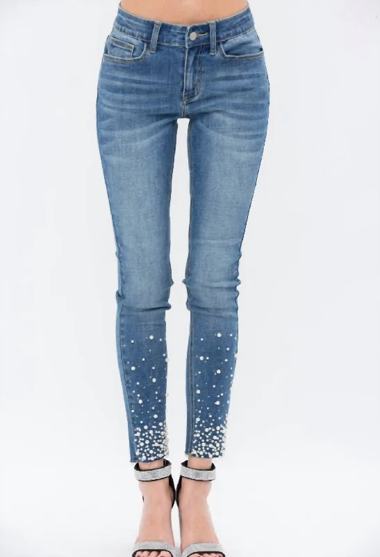 Women's Formal Pants-Alana Pearl Embellished Jeans In Denim