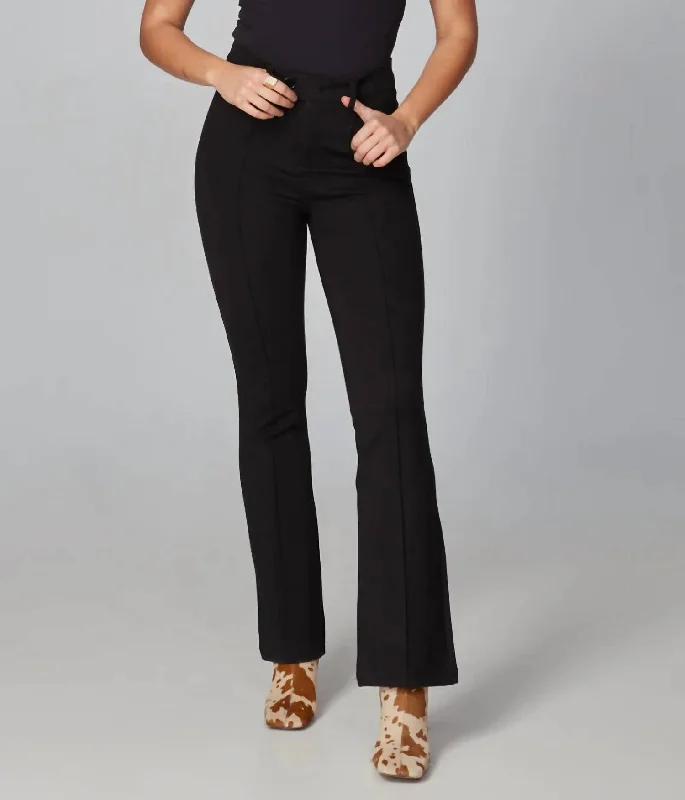 Women's Elastic Waist Pants-Azure High Rise Flare Pant In Ponte Black