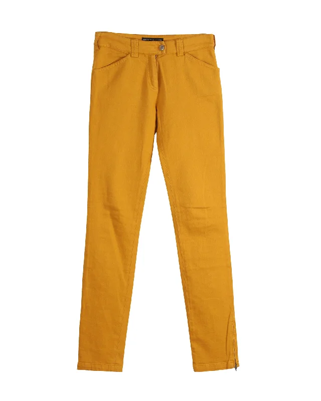 Women's Textured Pants-Balenciaga Slim-Fit Pants in Yellow Orange Cotton Denim