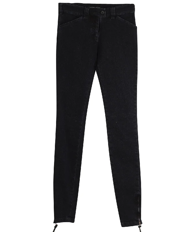 Women's Travel Pants-Balenciaga Stonewashed Slim-Fit Jeans in Black Cotton Denim