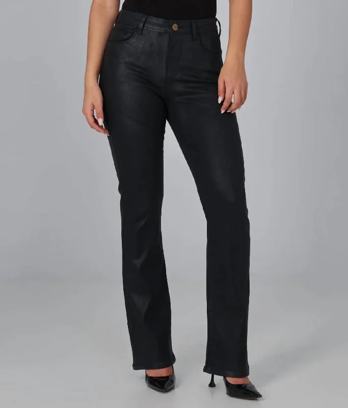 Women's Lounge Pants-Billie High Rise Bootcut Jeans In Coated Black