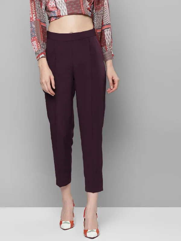 Women's Baroque Print Pants-Burgundy Tailored Fit Pants