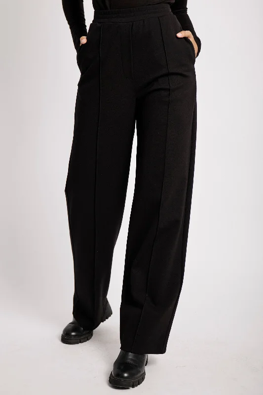 Women's Striped Pants-Casual Tailored Ponti Pants in Black