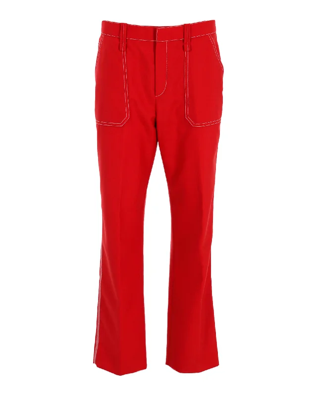 Women's Stone Wash Pants-Chloe Boot Cut Trousers in Red Polyester