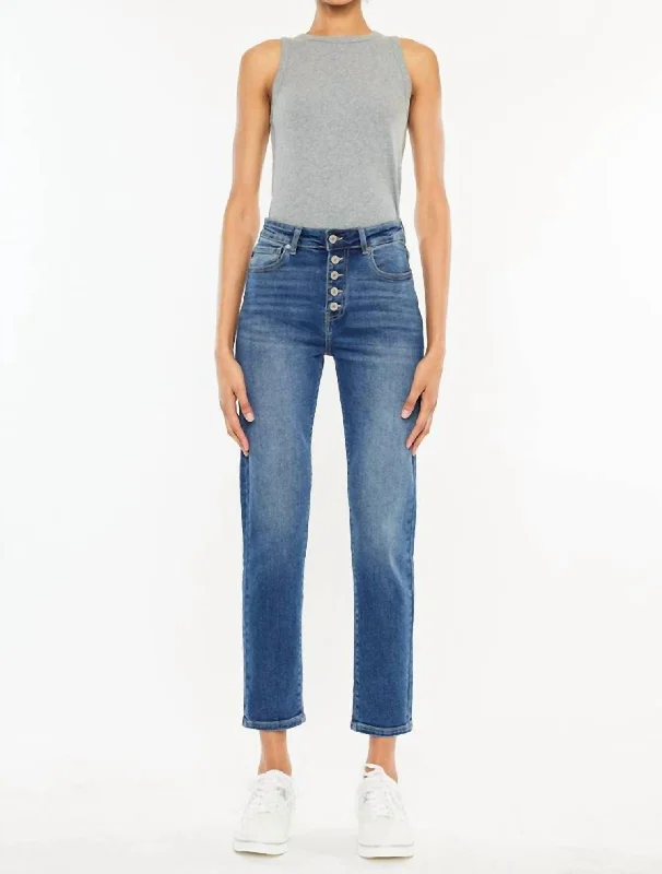 Women's Dressy Pants-Dianna Super High Rise Button Fly Mom Jeans In Dark Wash