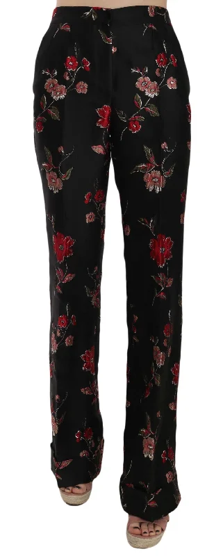 Women's Midi Pants-Dolce & Gabbana Elegant Floral Print Boot Cut Women's Trousers