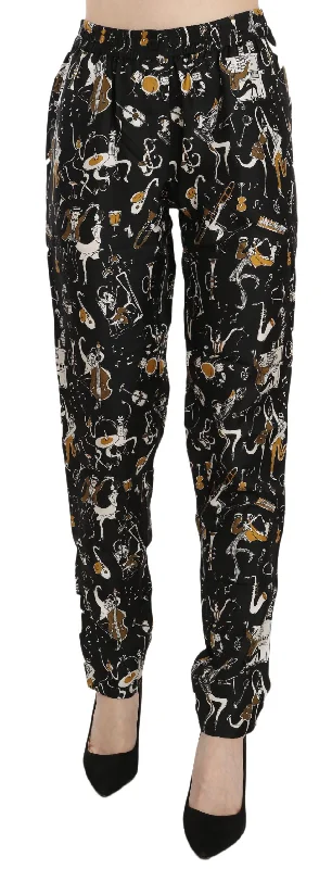 Women's Patterned Pants-Dolce & Gabbana Elegant High Waist Tape Silk Women's Pants