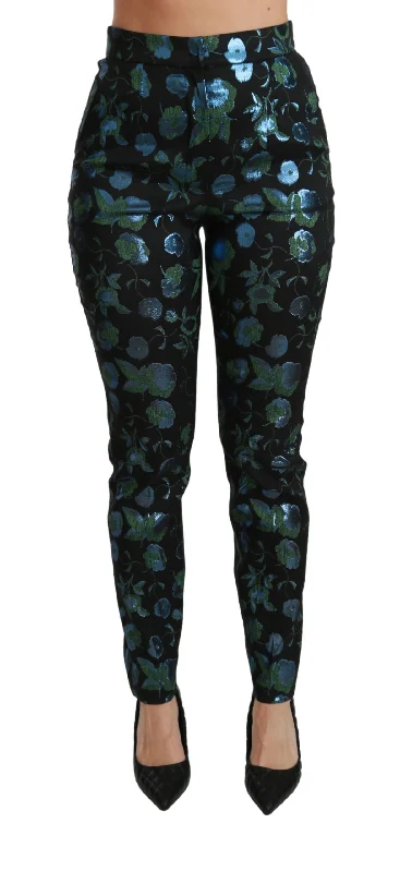 Women's Office Pants-Dolce & Gabbana Floral High Waist Skinny Women's Trousers