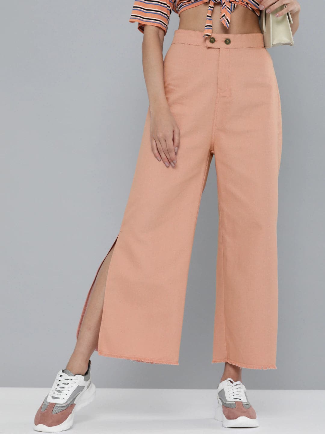 Women's Concert Pants-Dusty Pink Side Slit Pants