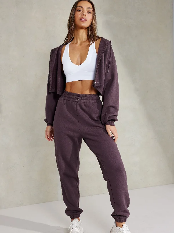 Women's Patterned Pants-Embody Oversized Track Pants - Plum