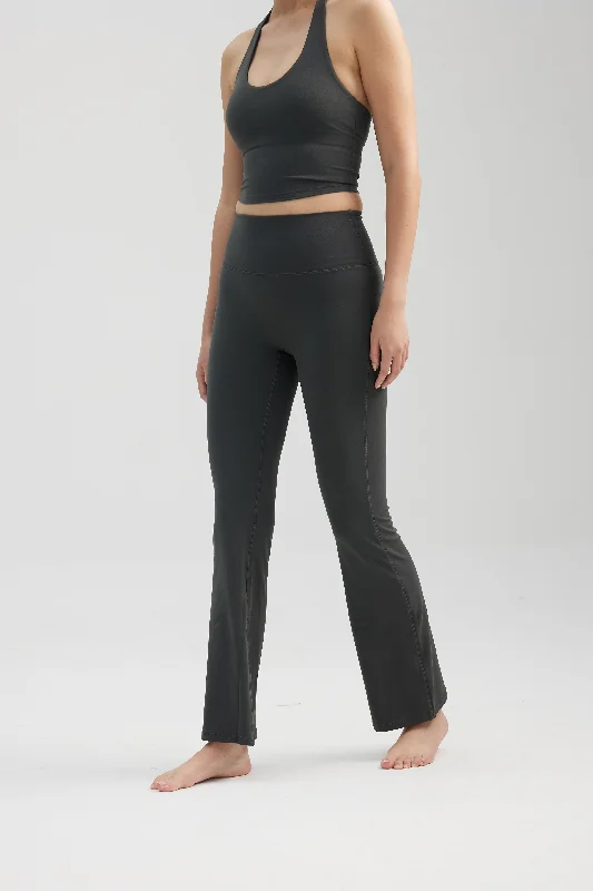 Women's Leather Pants-Flare Pants in Truffle