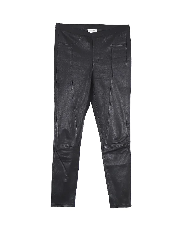 Women's Bell Bottom Pants-Helmut Lang Skinny Biker Jeans in Black Leather