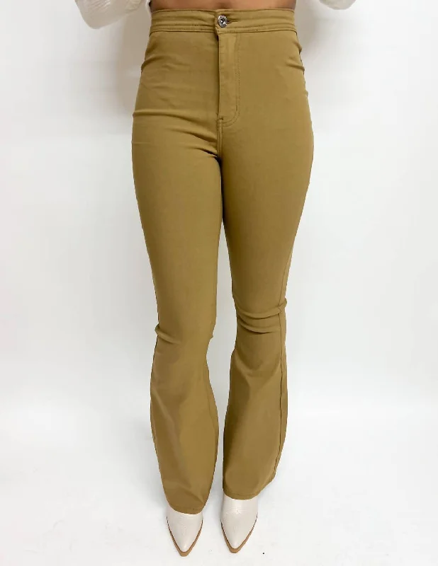 Women's Training Pants-High Waist Bell Bottom Pant In Mocha