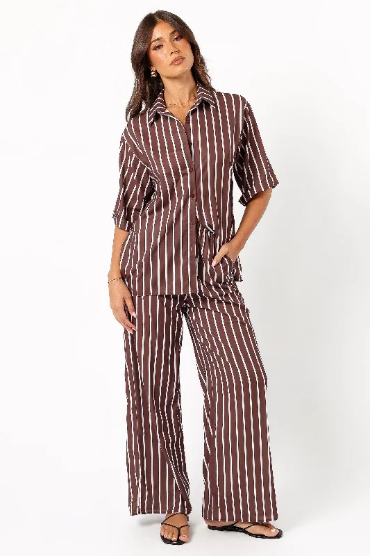 Women's Printed Pants-Lexa Pant Set - Chocolate Cream Stripe