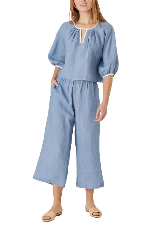 Women's Glitter Pants-Linen Travel Pants In Chambray