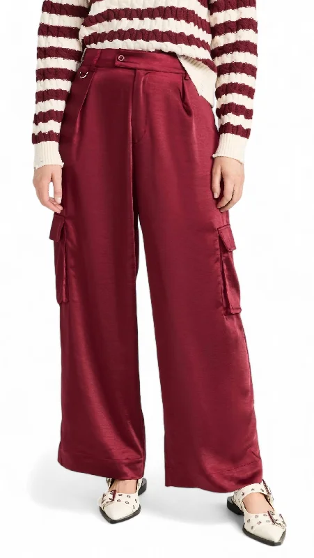 Women's Wide-Leg Pants-Lou Silky Cargo Pant In Lambrusco