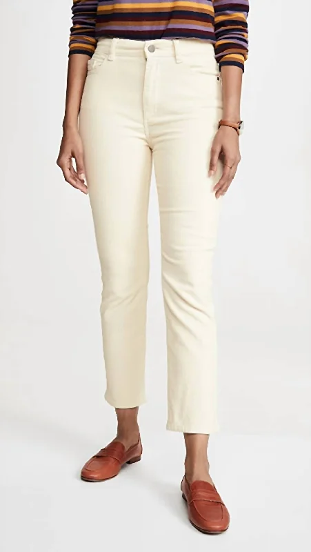 Women's Moto Pants-Mara Straight Corduroy In Meringue