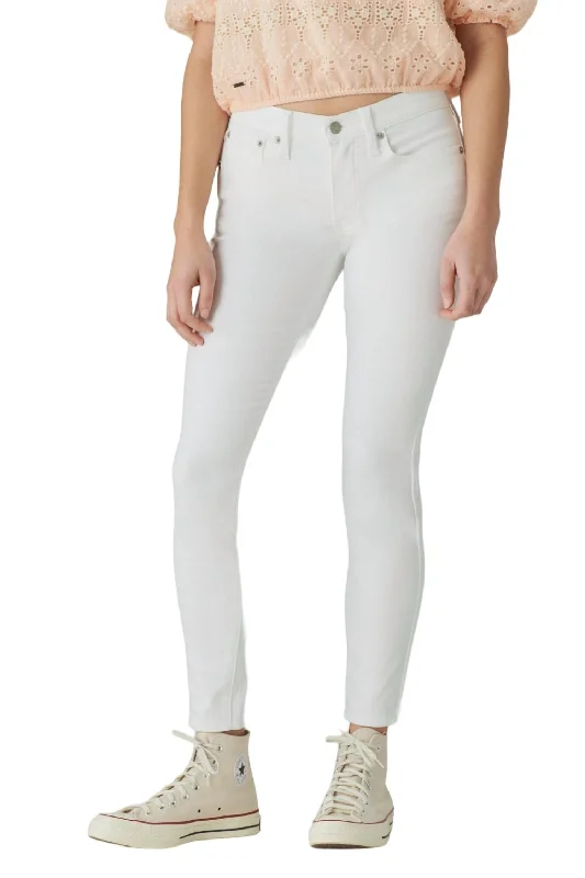 Women's Checkered Pants-Mid Rise Ava Skinny Jeans In White