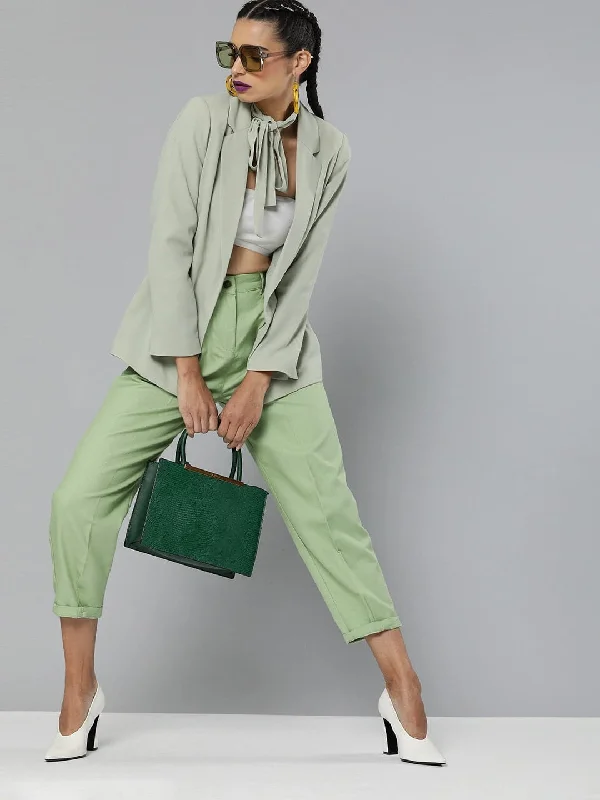 Women's Drawcord Pants-Mint Green Tapered Pants