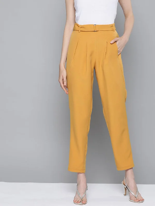 Women's Breathable Pants-Mustard Tapered Pants